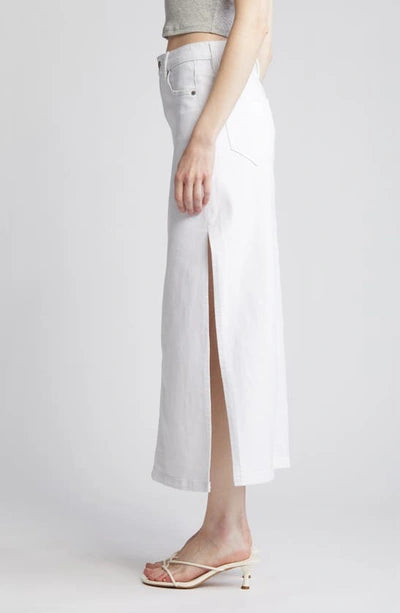 White Side Slit Stretch Midi Skirt