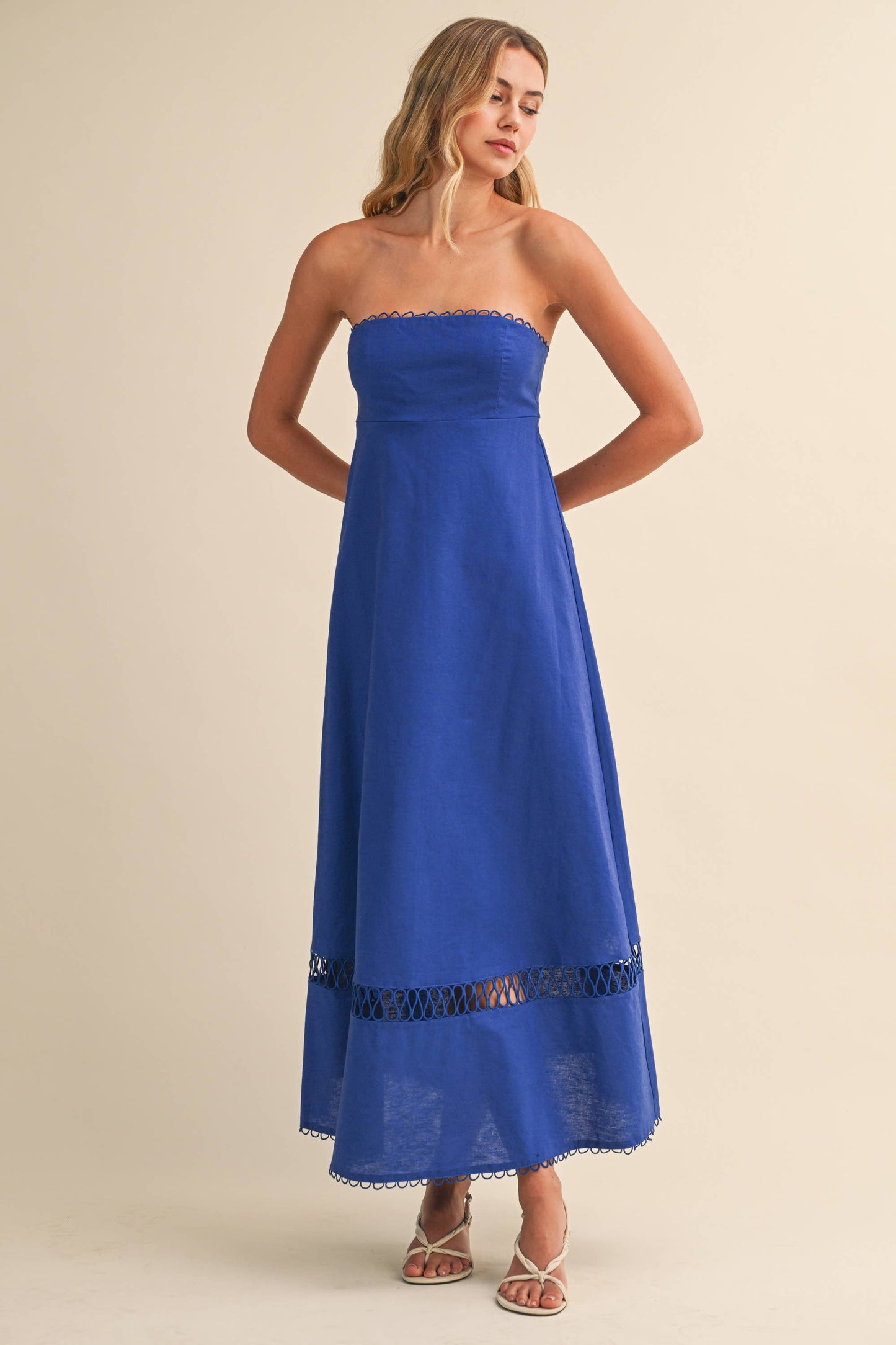 ID10248 LINEN ROPE EMBROIDERED ACCENT MINI DRESS