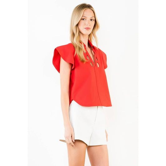 Short Sleeve Cut Out Detail Neckline Top