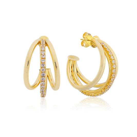Triple Claire Hoops w/ CZs - BAY WINDOW