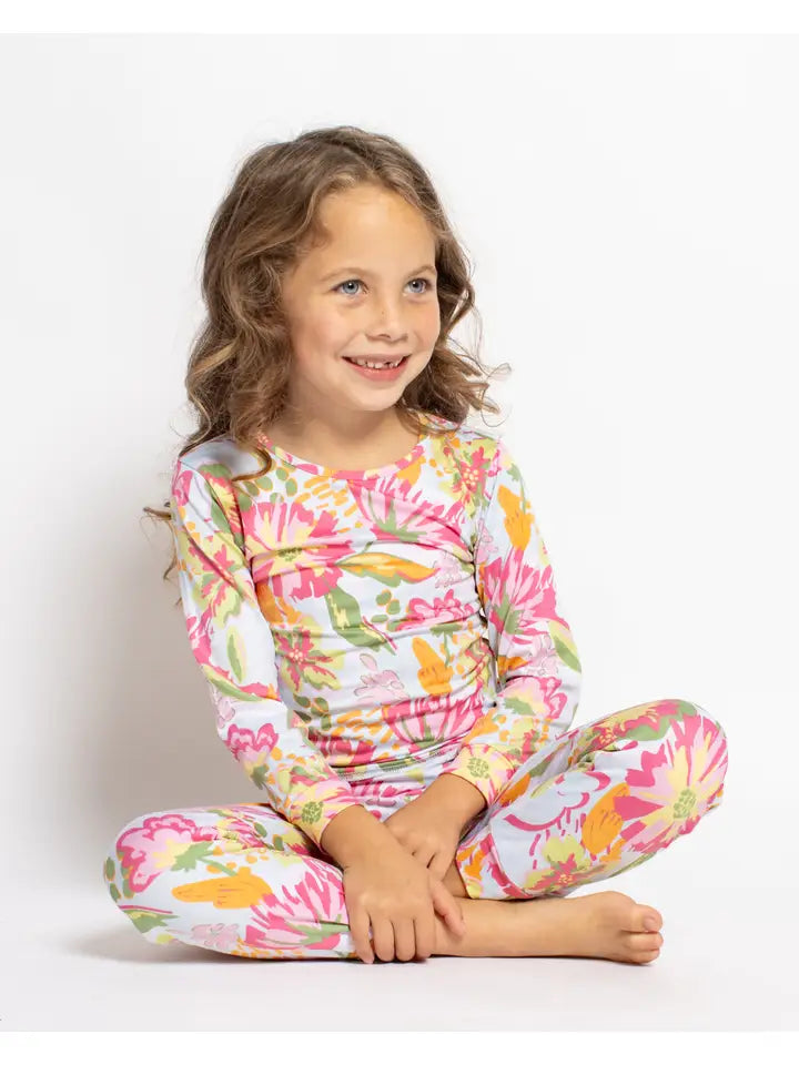 Kid's Summer Bouquet Long Sleeve Pajamas - Pink/Blue/Multi