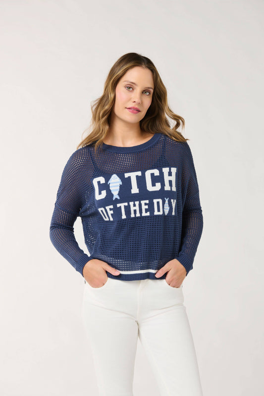 "Catch of the Day" Mesh Sweater - Navy