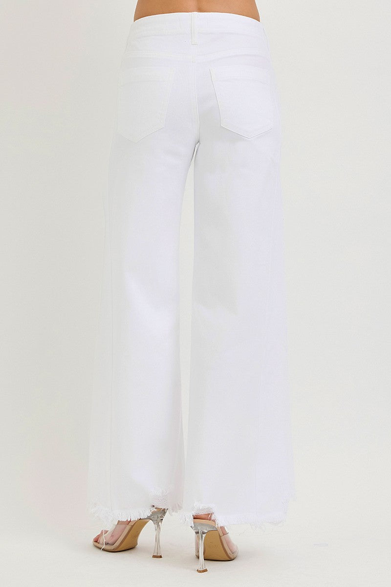 Tummy Control Highrise Palazzo With Frayed Hem