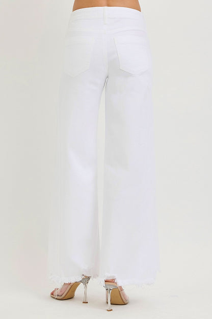Tummy Control Highrise Palazzo With Frayed Hem