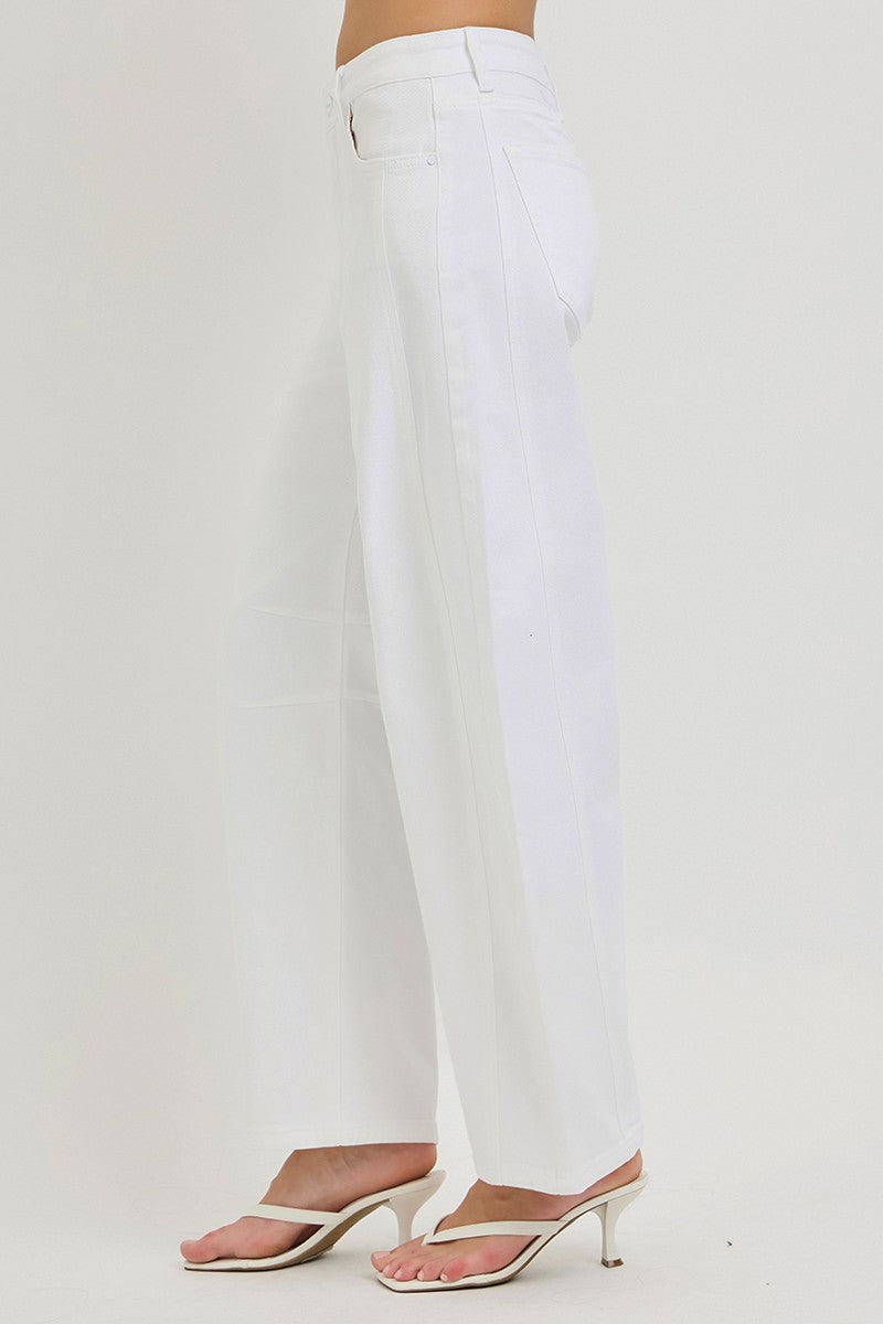 Tummy Control Slouchy Ankle Barrel Pants - White