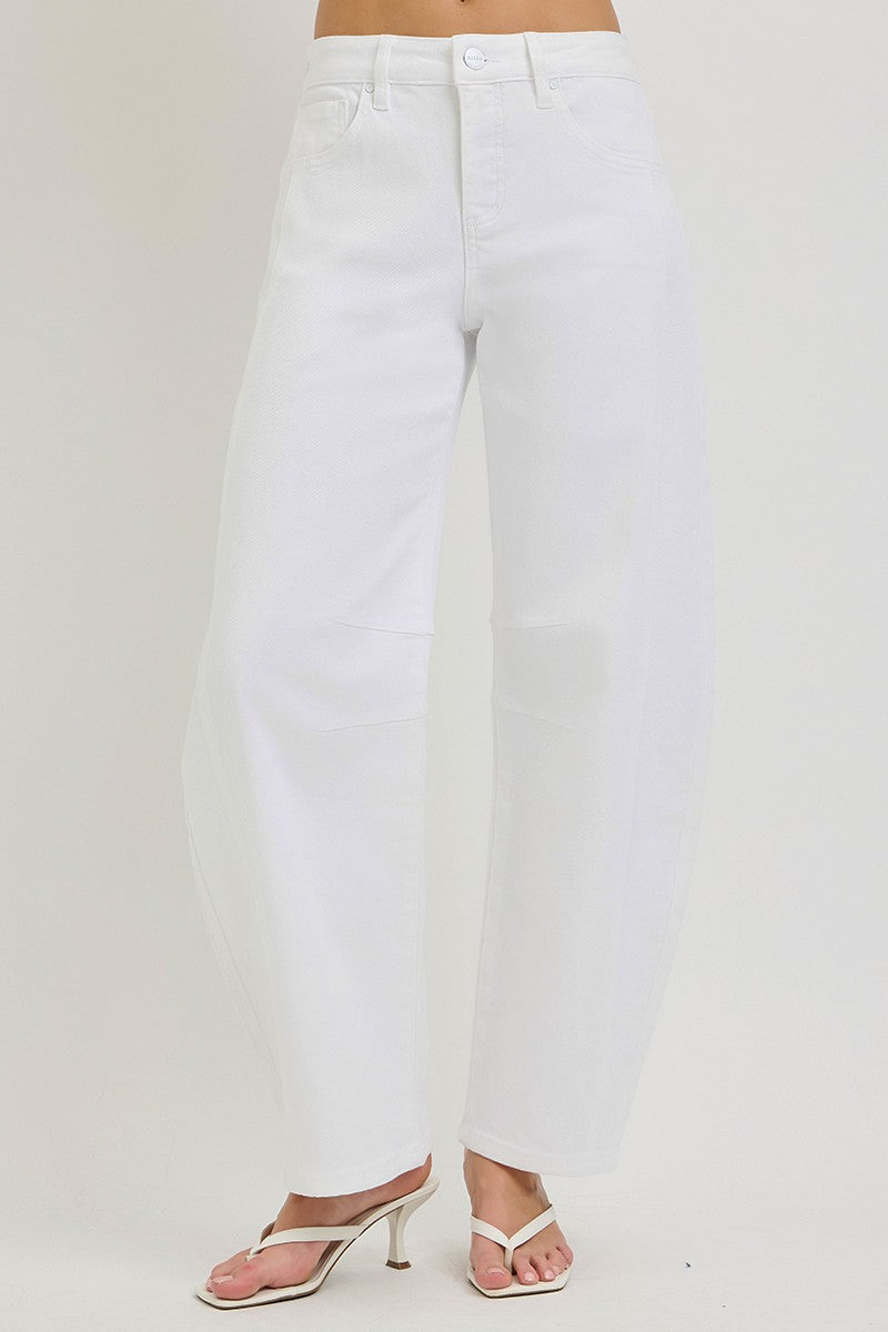 Tummy Control Slouchy Ankle Barrel Pants - White