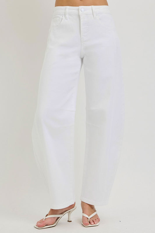 Tummy Control Slouchy Ankle Barrel Pants - White
