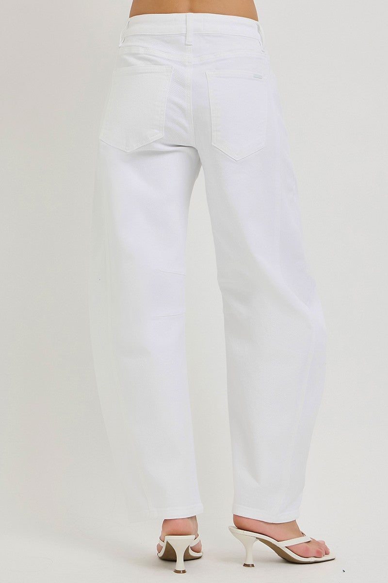 Tummy Control Slouchy Ankle Barrel Pants - White