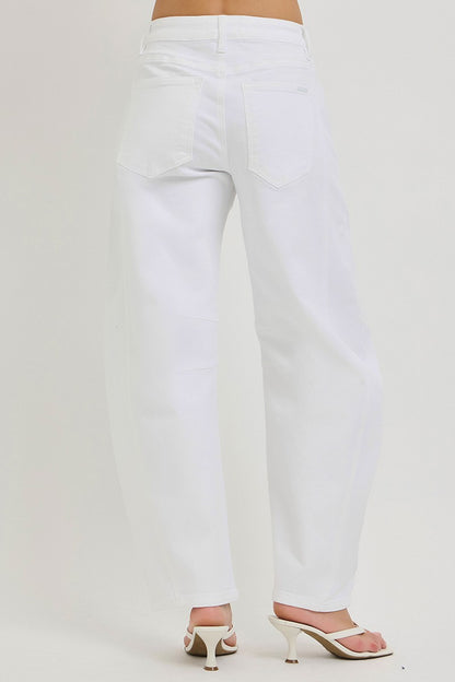 Tummy Control Slouchy Ankle Barrel Pants - White