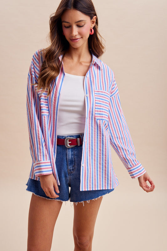 4th Of July Red & Blue Striped Button-down Shirt