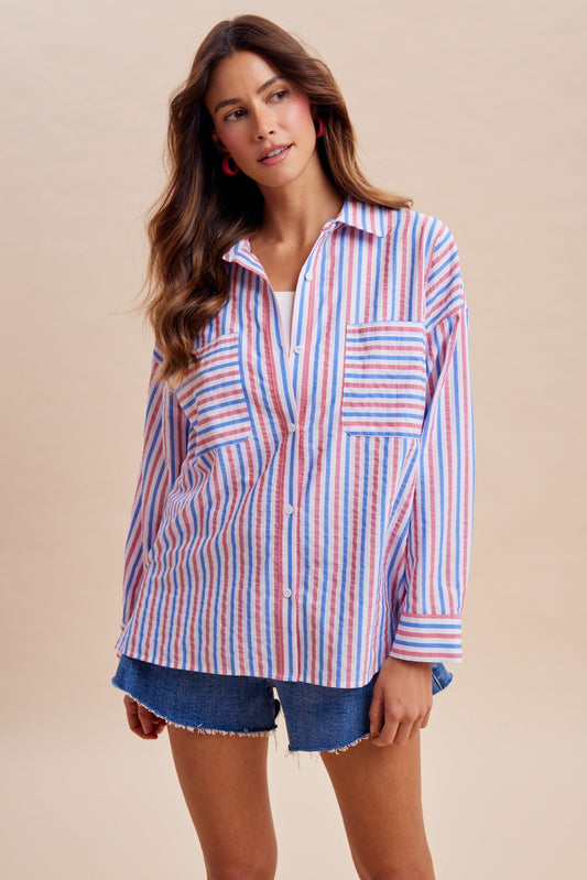 4th Of July Red & Blue Striped Button-down Shirt
