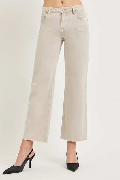 Tummy Control Mid Rise Ankle Straight Raw Hem Pants