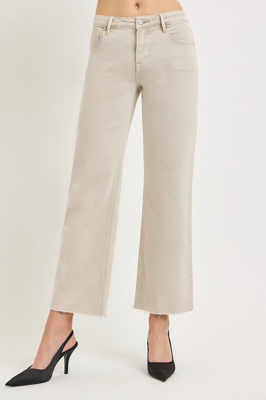 Tummy Control Mid Rise Ankle Straight Raw Hem Pants