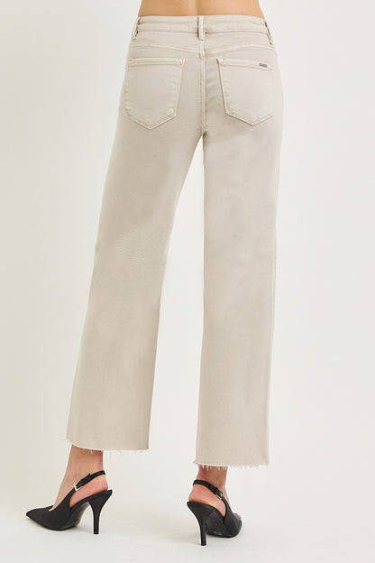 Tummy Control Mid Rise Ankle Straight Raw Hem Pants