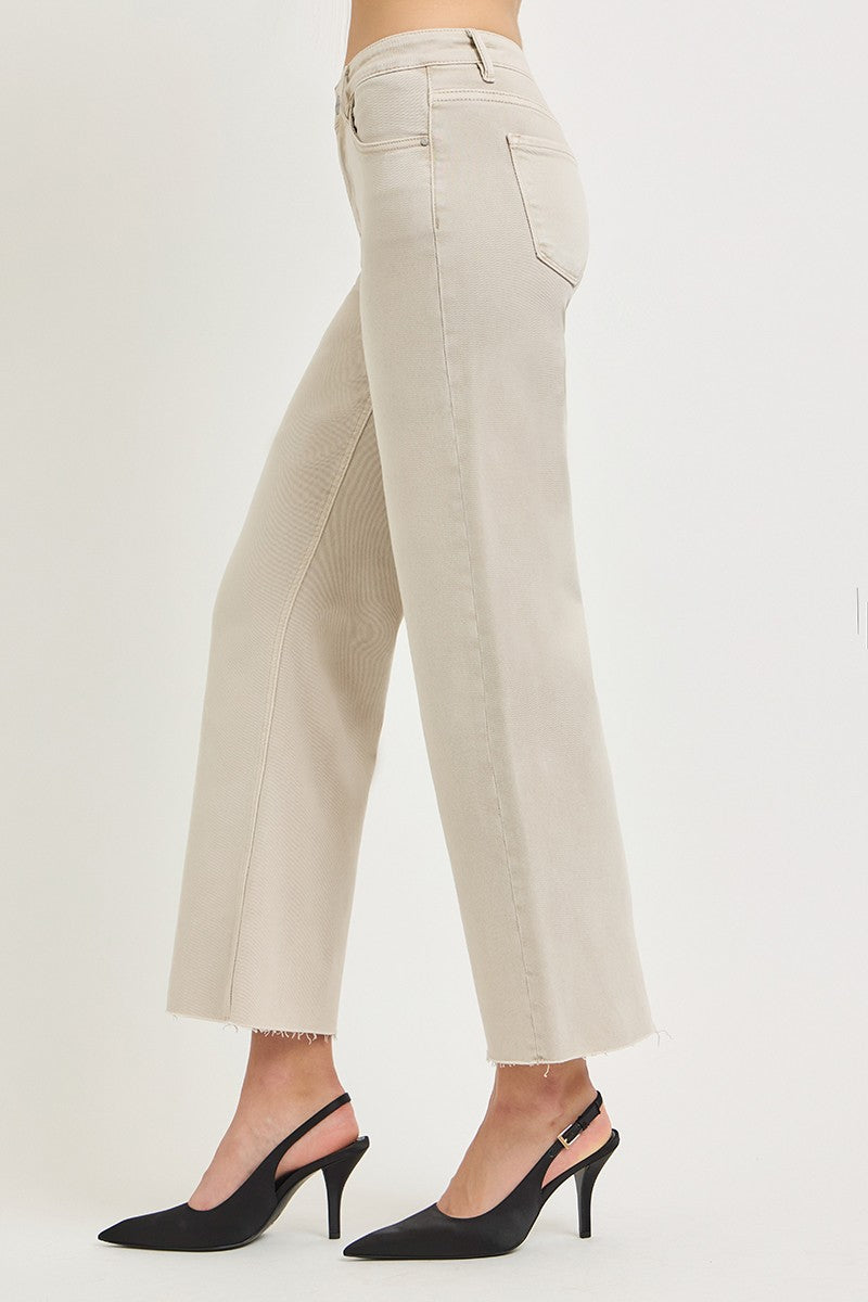 Tummy Control Mid Rise Ankle Straight Raw Hem Pants