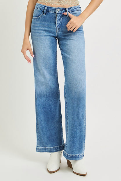 Tummy Control Mid Rise Wide Leg Jeans
