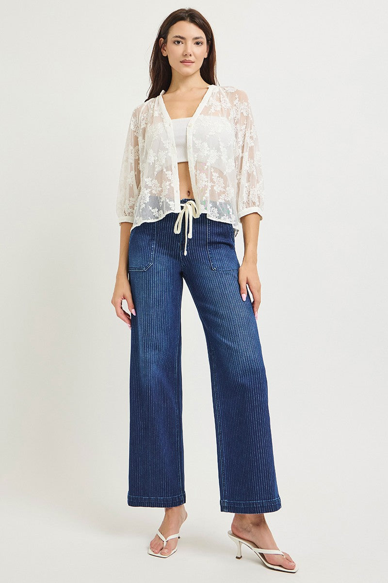 Elastic Band Slouchy Wide Jeans w/ Cord