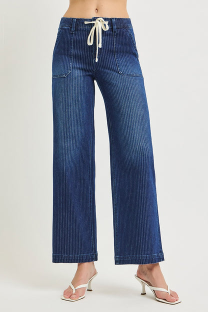 Elastic Band Slouchy Wide Jeans w/ Cord