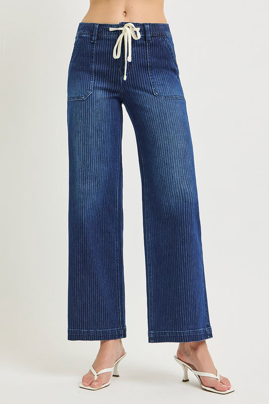 Elastic Band Slouchy Wide Jeans w/ Cord