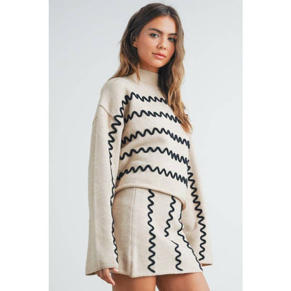 Wavy Stripe Turtleneck Sweater