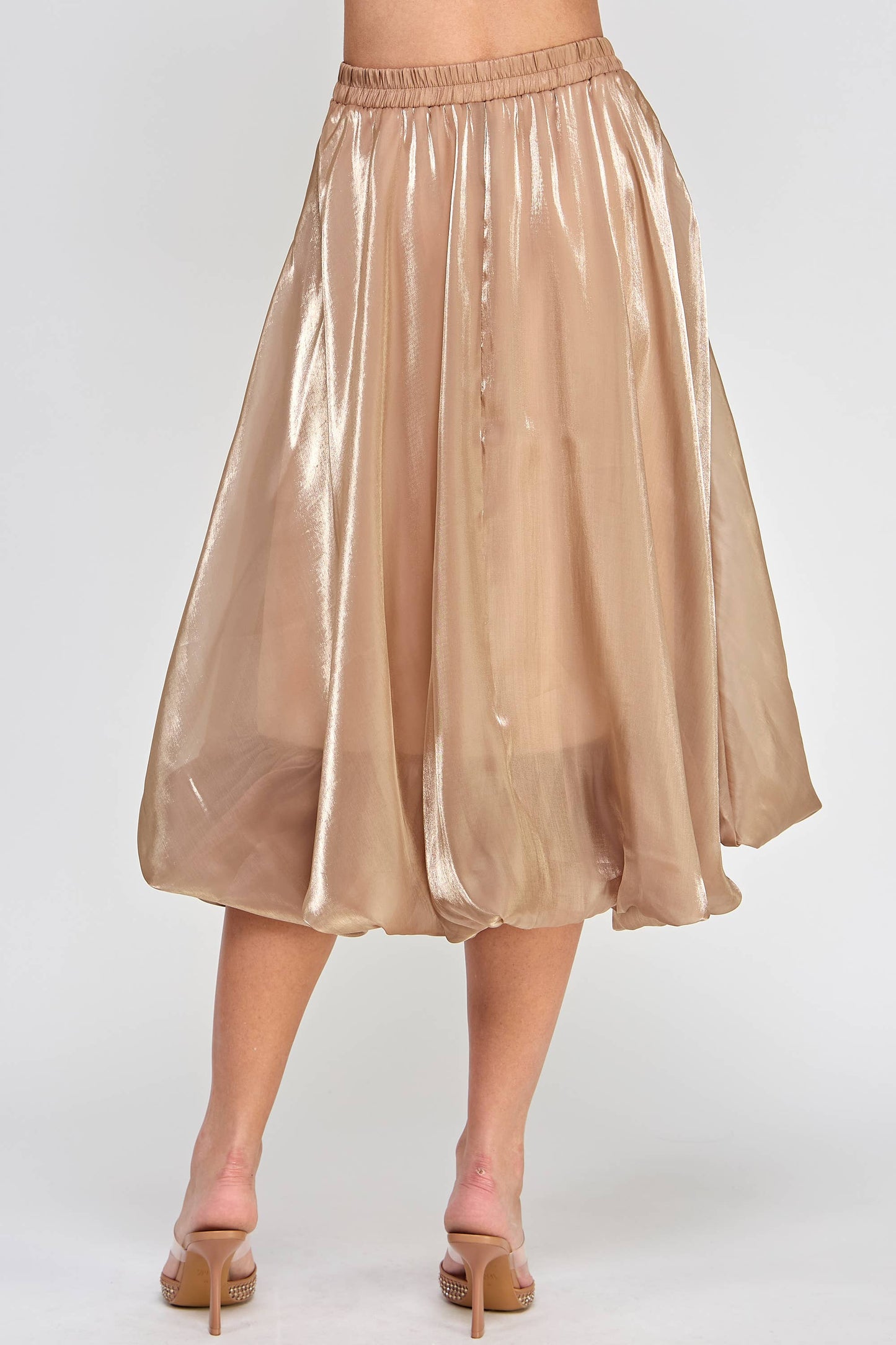 Shiny Bubble Hem Midi Skirt - Camel