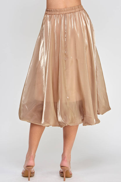 Shiny Bubble Hem Midi Skirt - Camel