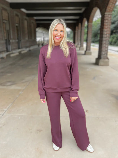 Cloud Fleece Crew w/ Zipper Detail - Merlot Truffle - BAY WINDOW
