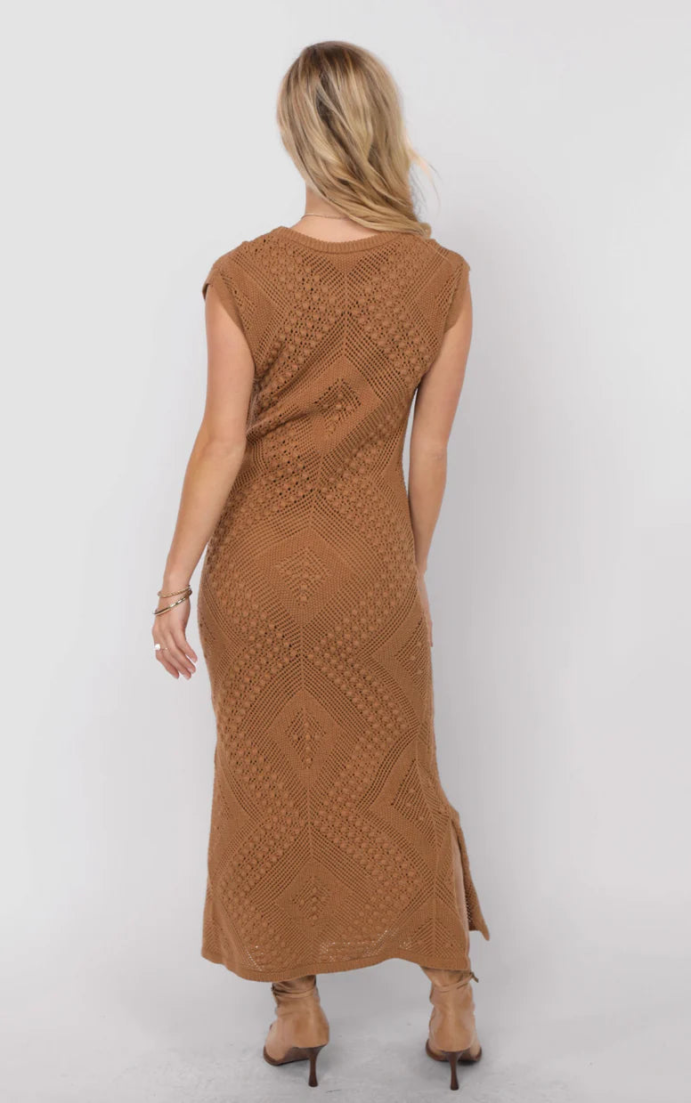 Wandering Intricate Knit Dress - Brown - BAY WINDOW