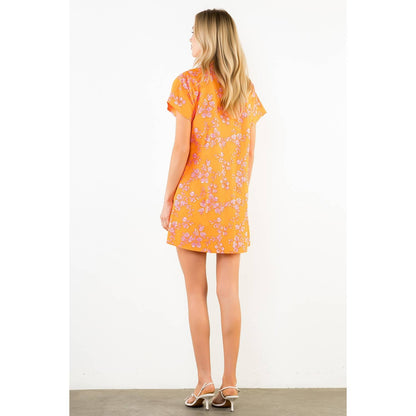 Short Sleeve Floral Pattern V-Neck Dress