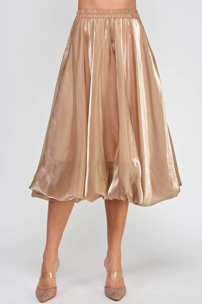 Shiny Bubble Hem Midi Skirt - Camel