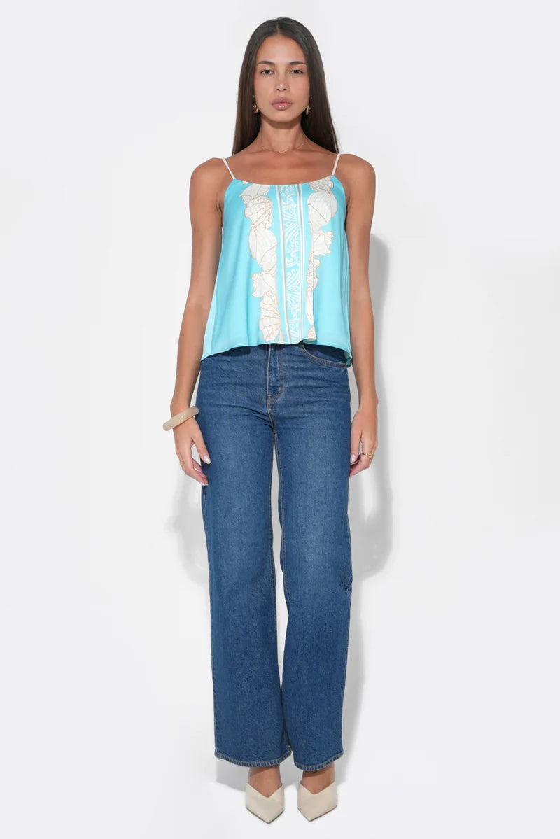 Arabella Braided Tie Straps Printed Top - Seafoam/Ivory