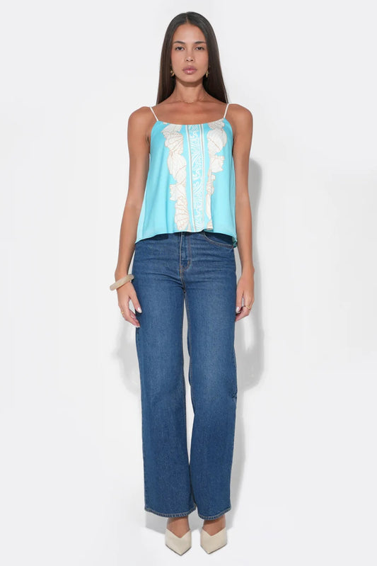 Arabella Braided Tie Straps Printed Top - Seafoam/Ivory