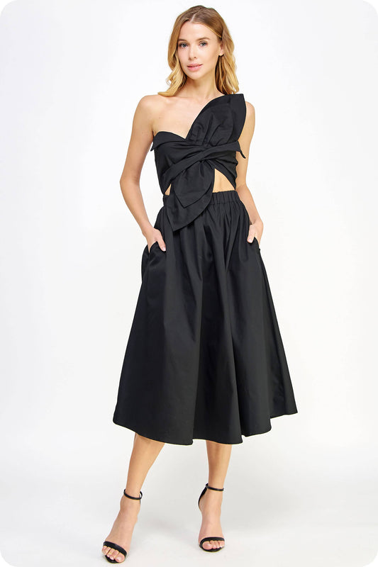 Knotted Flower Bow Midi Dress - BAY WINDOW