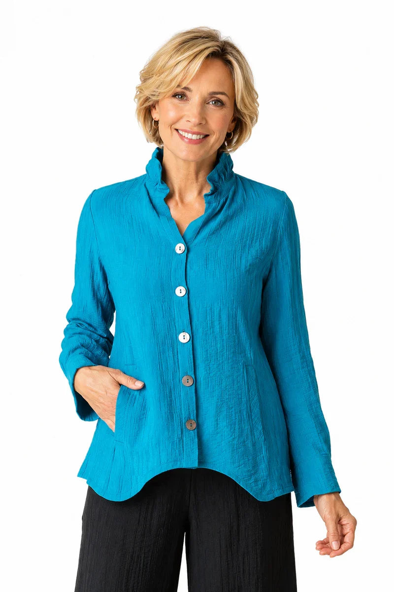 Rayon Jacquard Ruched Collar Shirt