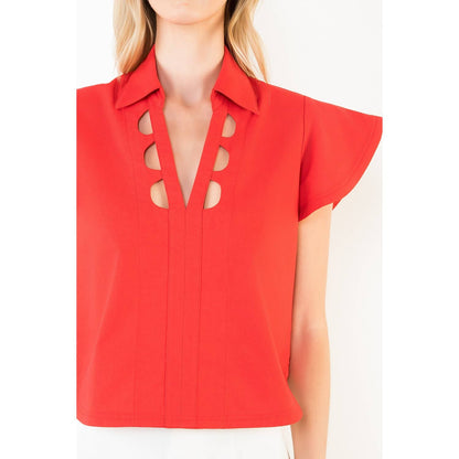 Short Sleeve Cut Out Detail Neckline Top