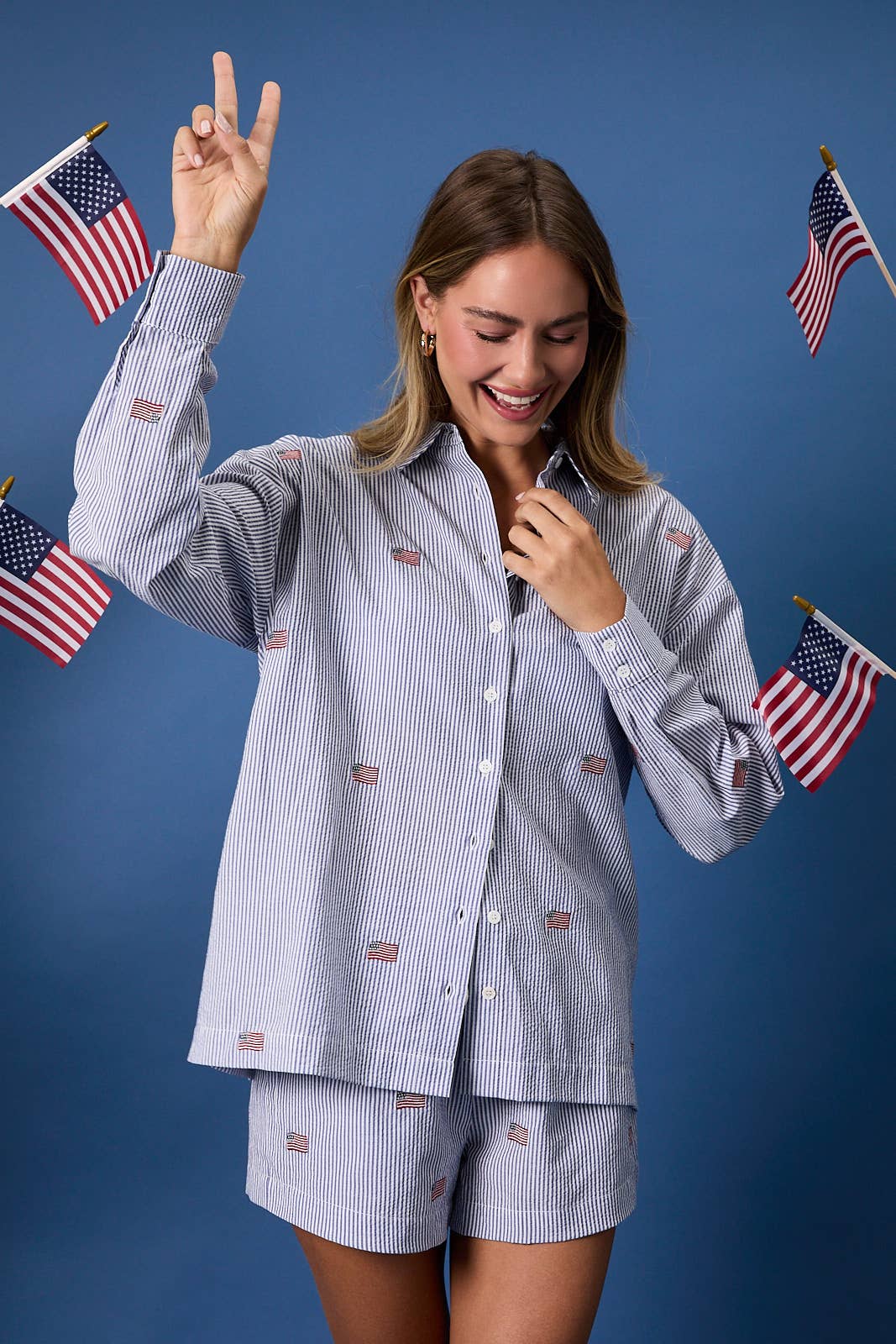 Stripe Flag Embroidered Shirt