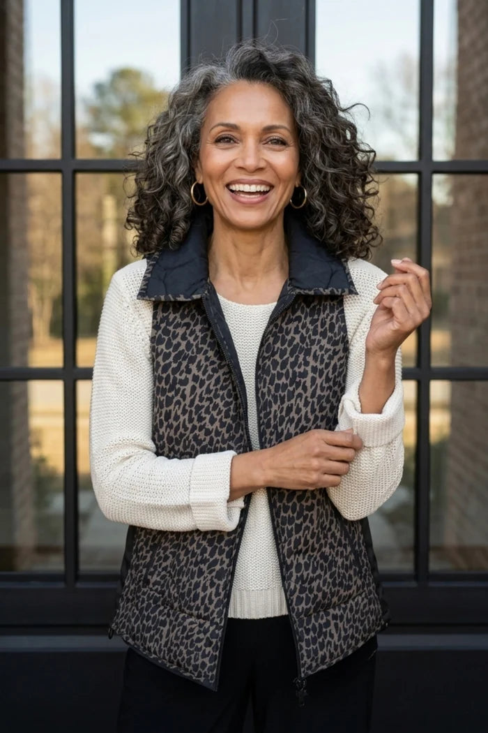 36725 Reversible Cheetah Puffer Vest