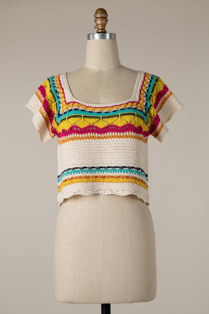 Crochet Lace Multicolor Pattern Top