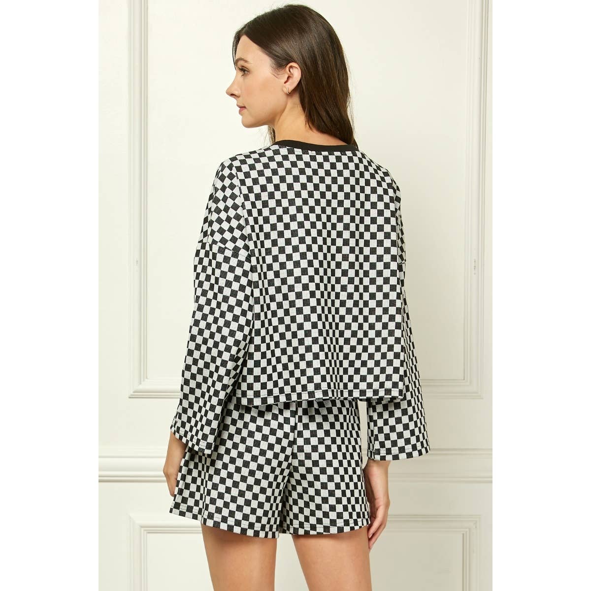 Checker Jersey Long Sleeve Top