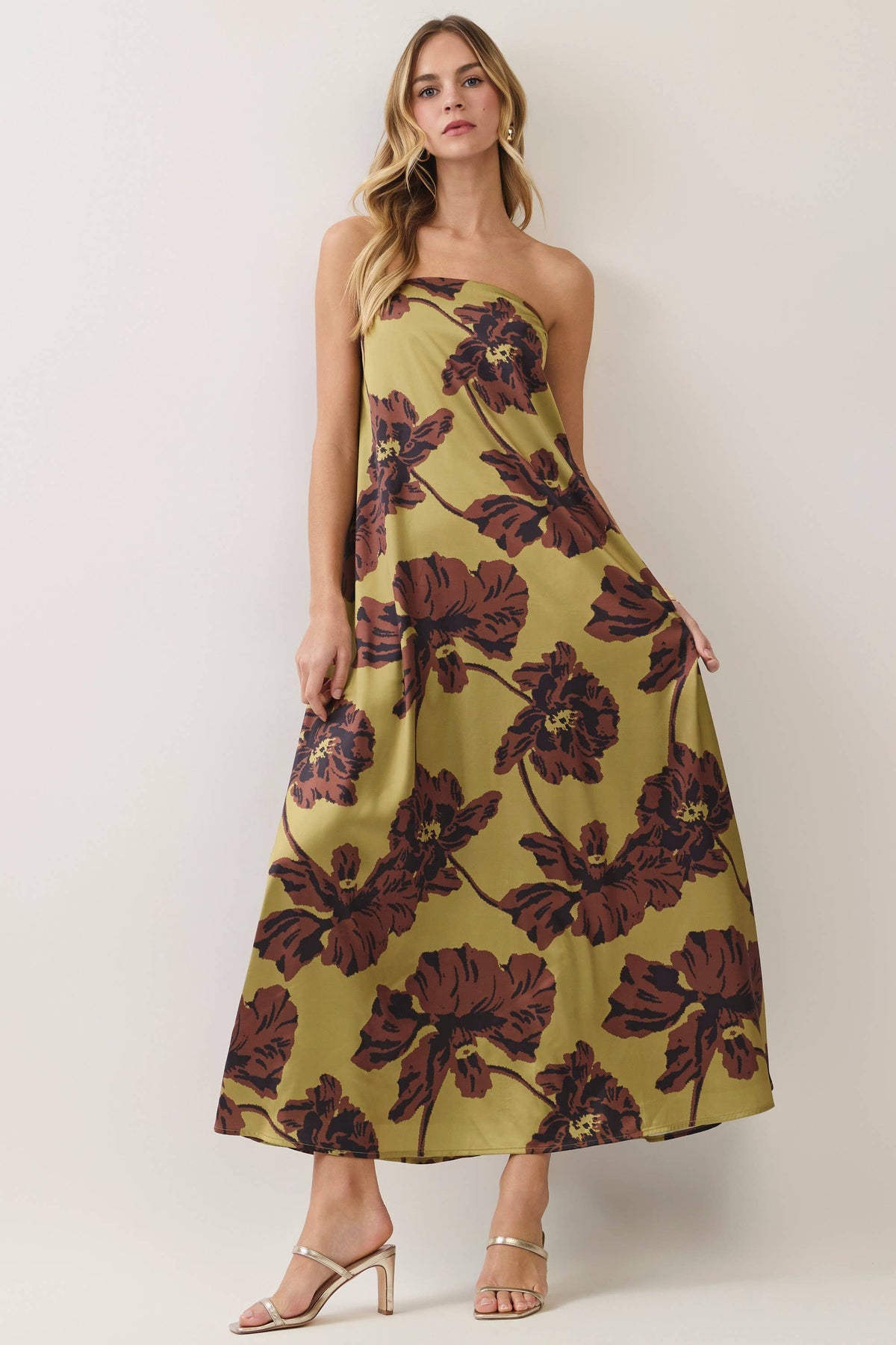 CD07609-Floral Print Strapless Maxi Dress