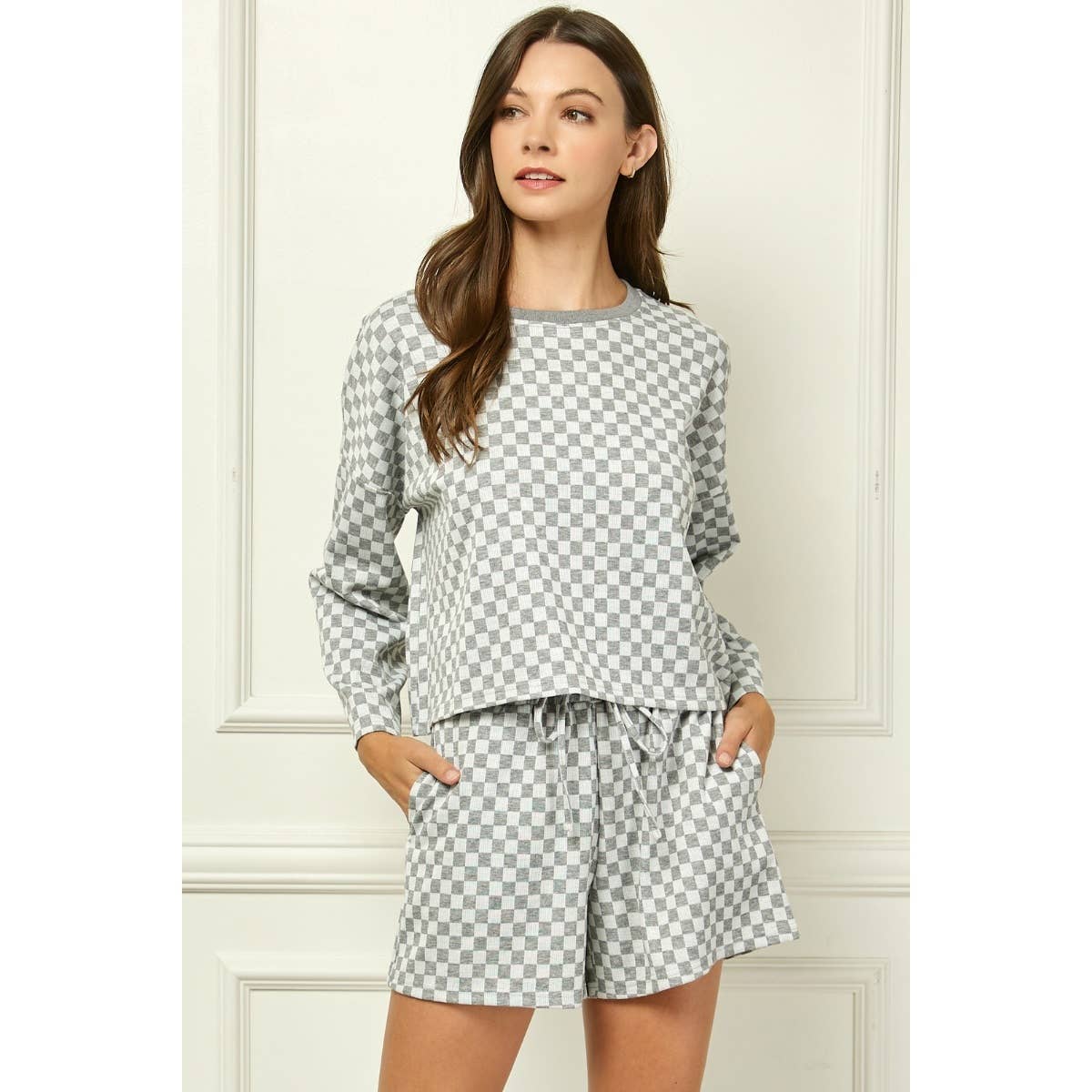 Checker Jersey Long Sleeve Top