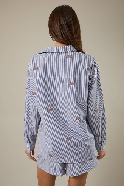 Stripe Flag Embroidered Shirt