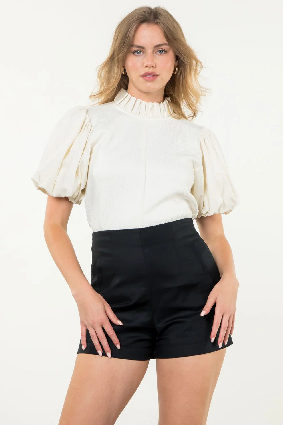 Mixed Media Puff Sleeve Blouse