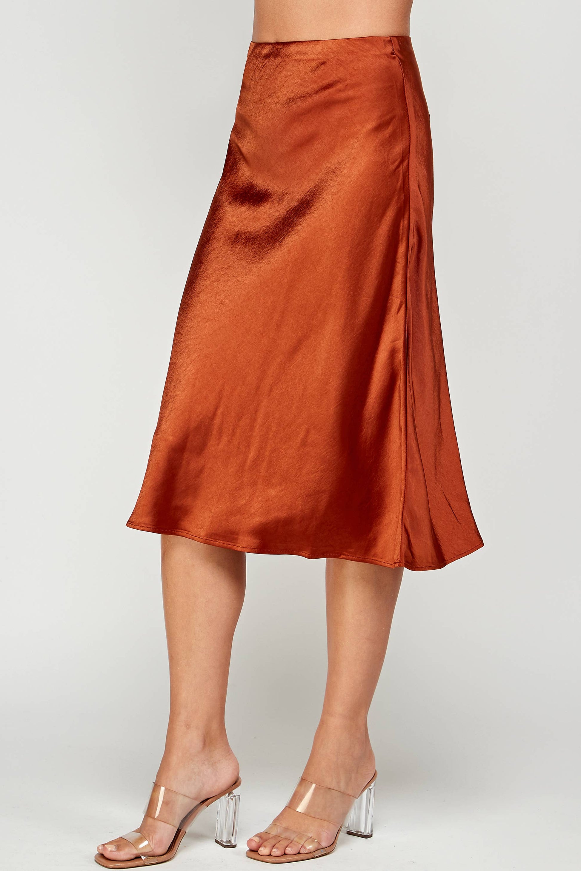 Satin Midi Skirt - Copper - BAY WINDOW