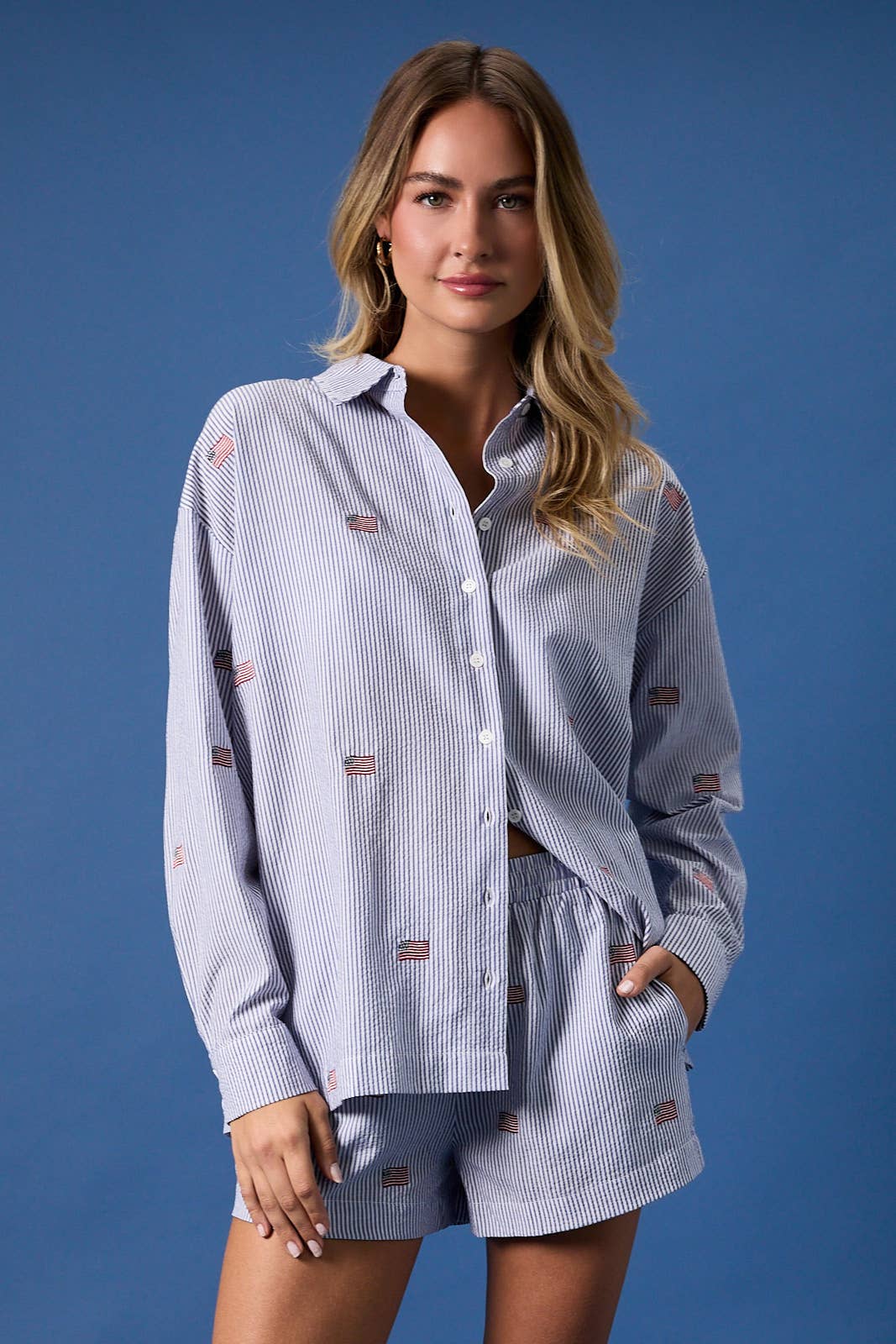 Stripe Flag Embroidered Shirt