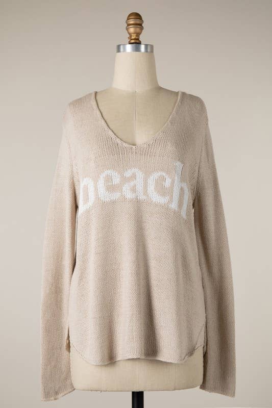 Lowercase Beach Saying Lightweight V Neck Sweater