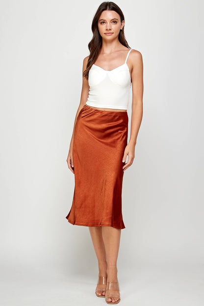 Satin Midi Skirt - Copper - BAY WINDOW