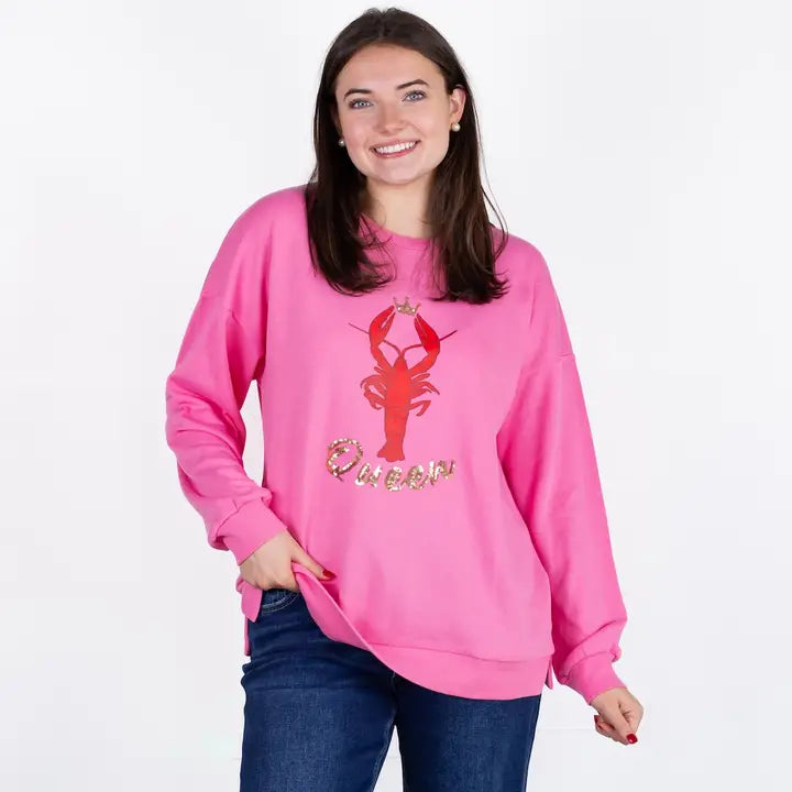 Crawfish Queen Sweatshirt - Pink/Red/Gold