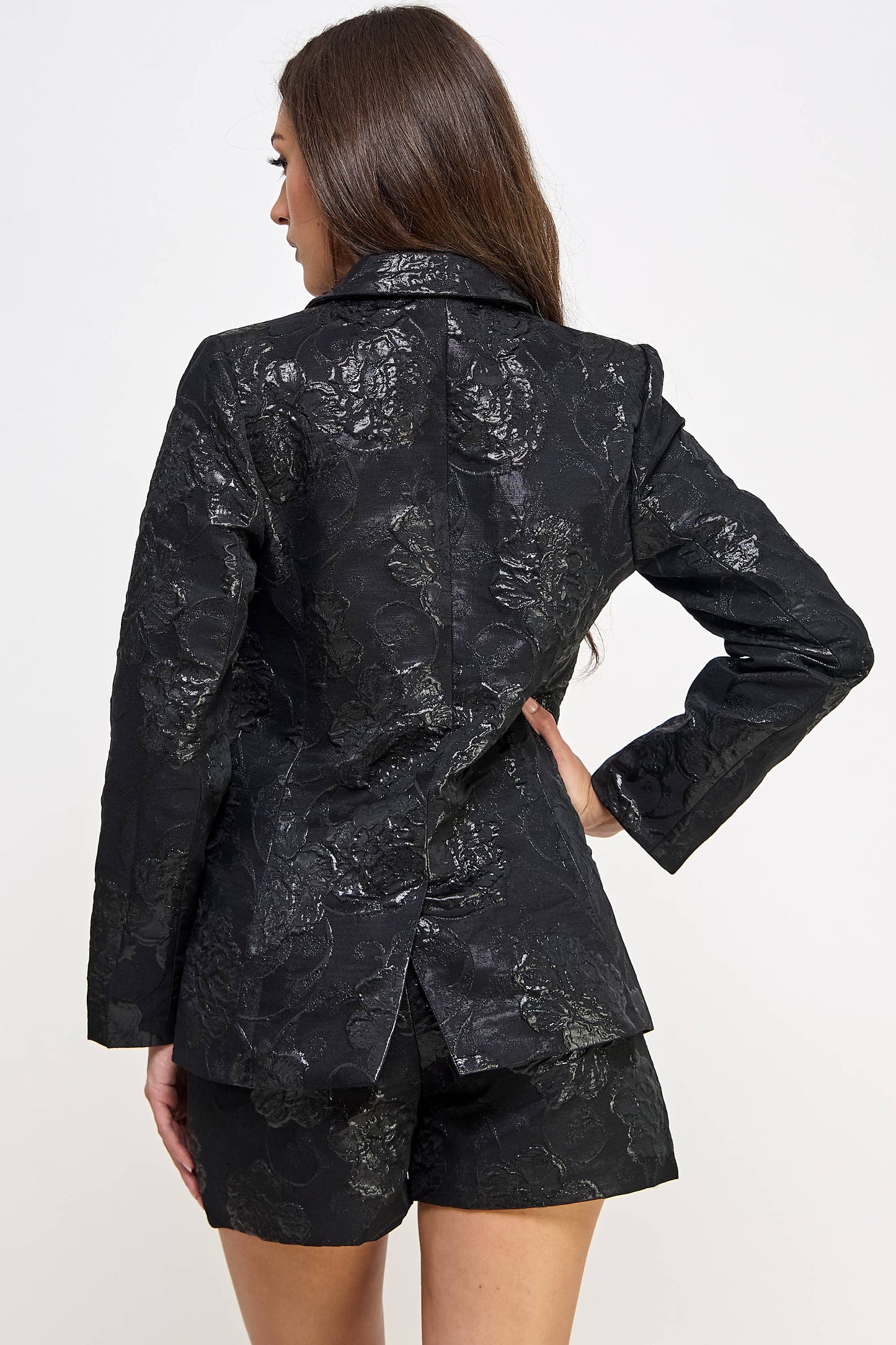 Notched Collar Embossed Blazer