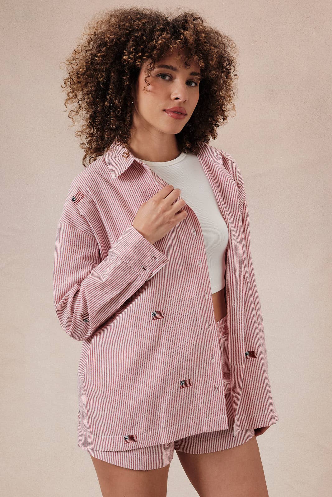 Stripe Flag Embroidered Shirt